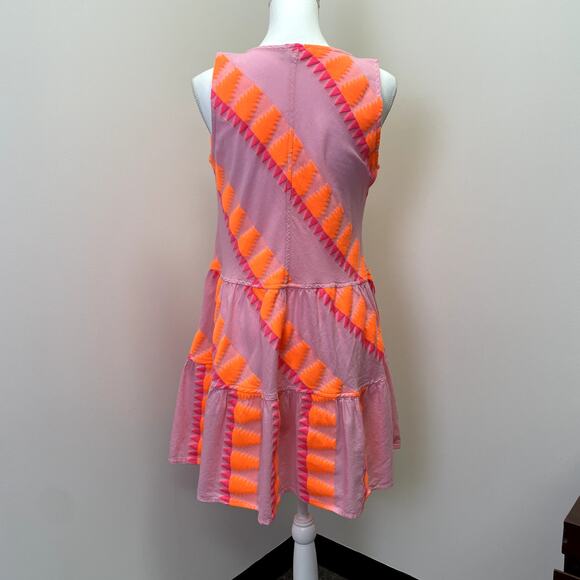NEMA Resort Wear  Embroidered Tiered Short Dress Neon Print Sleeveless S - Picture 4 of 15
